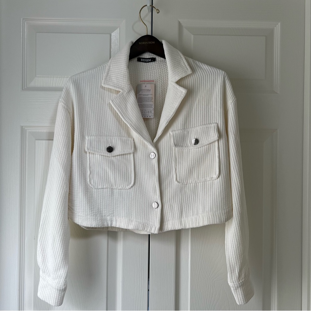BTFBM Women's Corduroy Cropped Utility Jacket | NWT | Size S | Off White